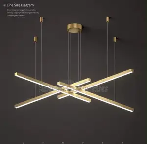 Modern Geometric Linear Led Chandelier – Luxury Brushed Gold Cross