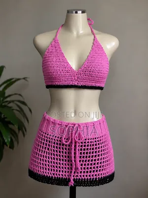 Handmade Crochet Bikini Set With Mesh Skirt