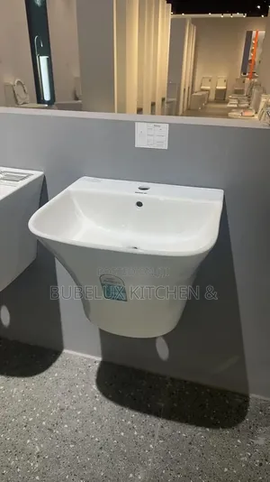 Brand New Modern Wall Mounted Ceramic Wash Basin - Glossy White