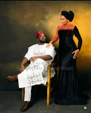Black Velvet Gown With Embellished Sleeve Tailored White Agbada