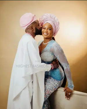 Azure Lace Silver Beaded Gown Tailored Azure Traditional Agbada