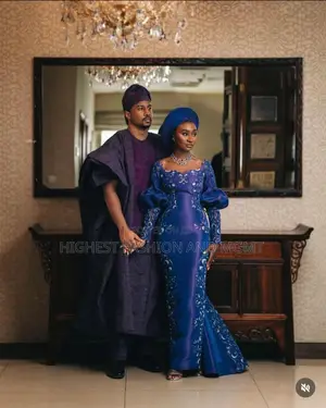 Royal Blue Lace Gown Tailored Purple Traditional Agbada