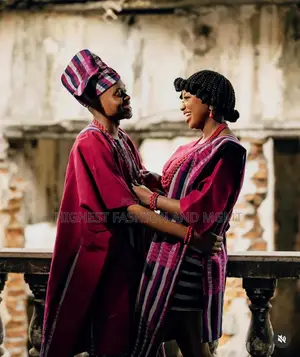 Aso Oke Ensemble With Indigo Striped Accents