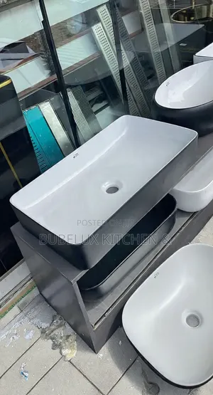 Brand New Luxury Rectangular Countertop Basin - White + Matte Black