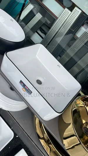 Brand New NEW IDEAL Rectangular Countertop Basin-White With Black Line