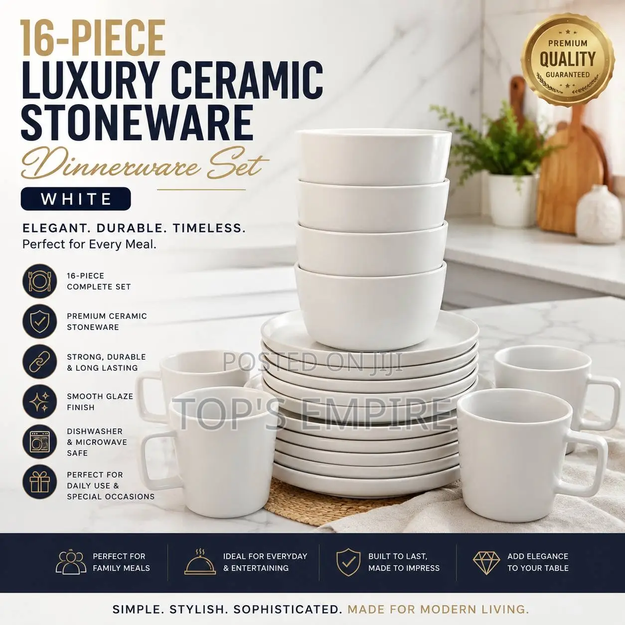 16PCS Luxury Ceramic Stoneware Dinnerware Set – High Quality Solid
