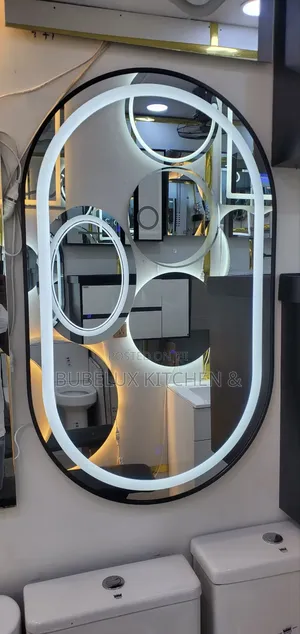 Brand New Oval LED Bathroom Mirror - Touch Light + Circle Design