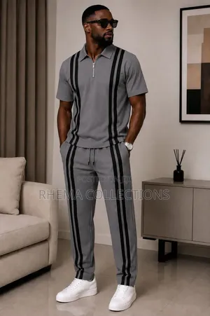 Men 2 Piece Striped Polo and Trouser