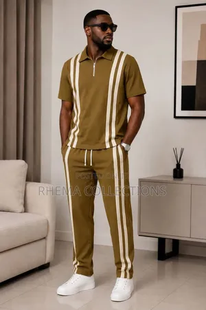 Men 2 Piece Striped Polo and Trouser