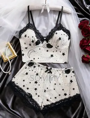 Contrast Lace Bow Front Cami PJ Set / Pajama Set Bow
