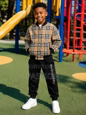 Boys Plaid Bomber Jacket and Joggers Trouser Set