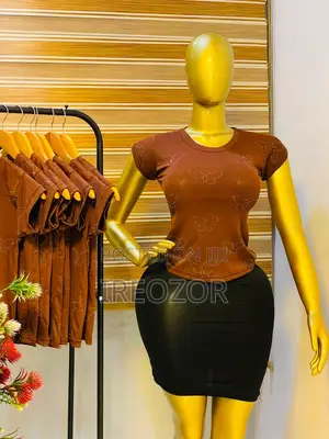 Brown Ribbed Butterfly Rhinestone Top
