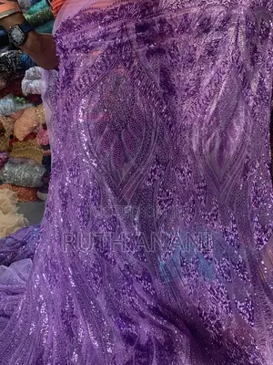 Lilac Luxury Beaded Lace Fabric – Premium Quality