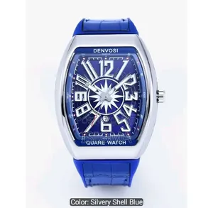 Denvosi Quartz Wristwatch, Blue Dial Leather Strap