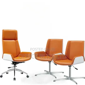 Glossy Backboard Swivel Office Leather Chair With 2 Visitor's Chair