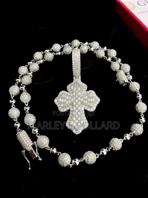 VVS 1 Moissanite Diamond Ball Cross Necklace Combo