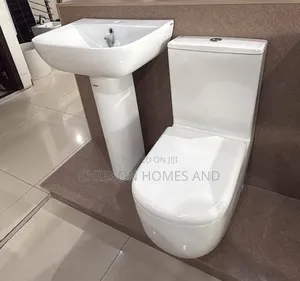 White Ceramic Toilet Pedestal Sink Set