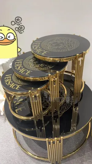 3-Piece Black Gold Medusa Nesting Table Set –Art Deco Gold Rod Frame