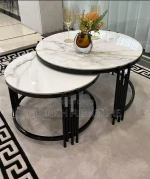 Duo Marble-Top Nesting Tables – Black Art Deco Rod Hoop Fram