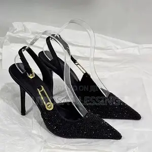 Elegant Black Rhinestone Pointed-Toe Heels