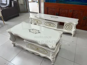 French Baroque Coffee Table TV Stand Set – White Gloss Gold Motif