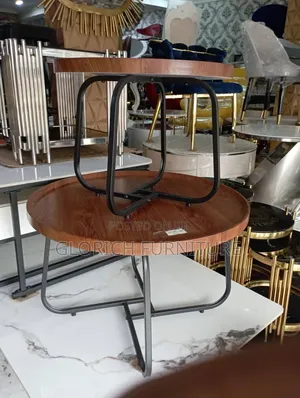 2-Tier Round Walnut Wood Coffee Table – Black Metal Frame
