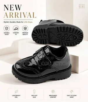 Elegant Unisex Black Patent School Shoes Fully Box.