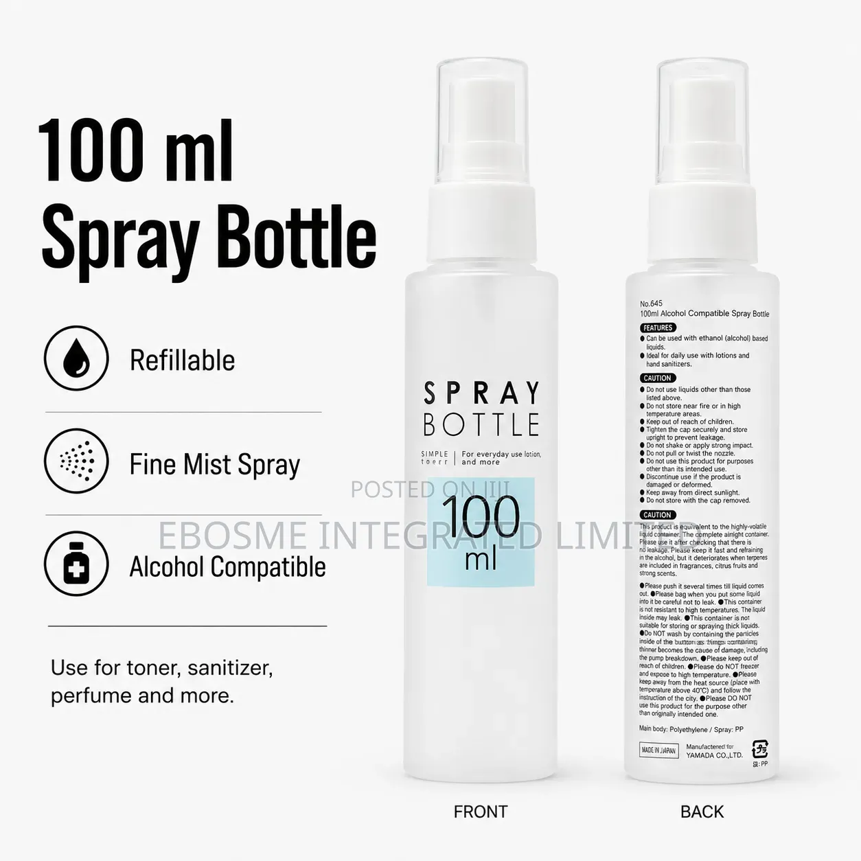 100ml Refillable Fine Mist Spray Bottle