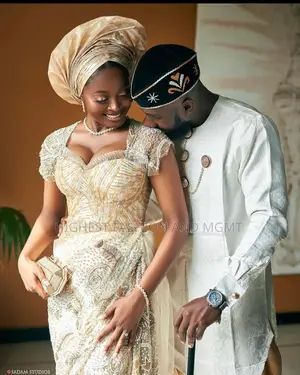 Champagne Gold Corset Blouse With Wrapper Textured Cream Agbada