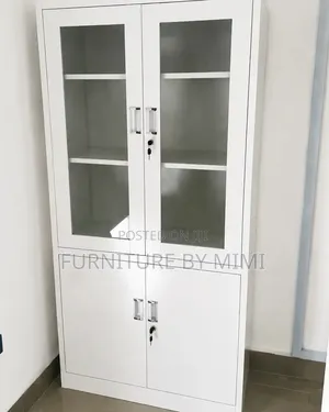 Brand New Modern White Steel Filing Cabinet–Half Glass & Dual Lockable