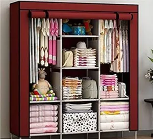 Portable Fabric Wardrobe Closet With Hanging Rail Storage Shelves