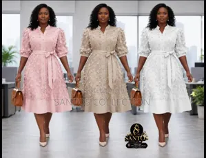 Elegant 3D Floral Belted Midi Dress - Pink, Beige, White