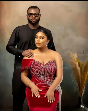 Off-Shoulder Velvet Crimson Gown Tailored Textured Senator