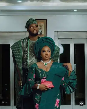 Green Embroidered Gown With Ruffled Sleeves Striped Green Agbada