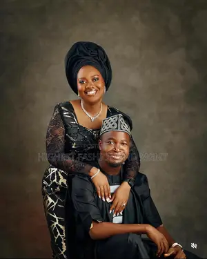 Black Gold Abstract Lace Gown With Gele Sleek Black Senator Set