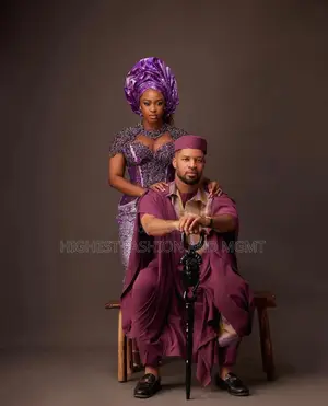 Purple Corset Gown and Purple Agbada Set