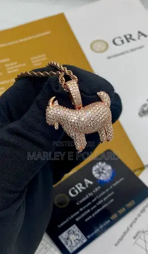 18 Karat Rose Gold Vvs1 Moissanite Diamond Goat Necklace Pendant Chain
