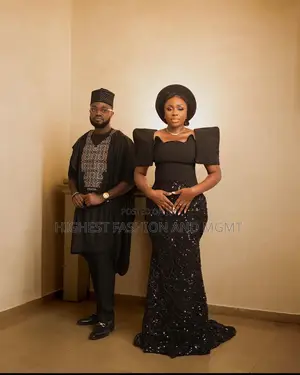 Black Mermaid Gown and Black Embroidered Agbada