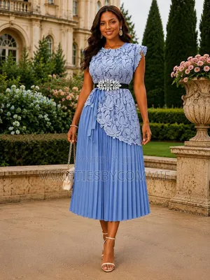 Classy Sunray Gown and Cord Lace Top With Stoned Tummy Belt
