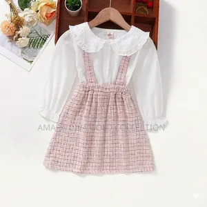 Toddler Girls 2-in-1 Plaid Suspender Dress With Ruffled Lace Collar