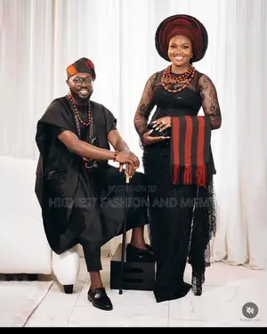 Black Gown and Black Agbada for Couple
