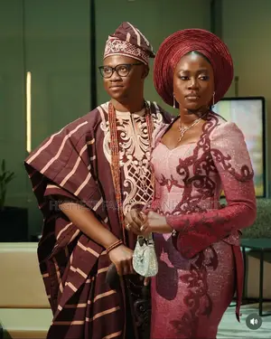 Burgundy Long Gown With Matching Colour Agbada With Embroidery