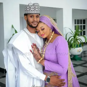 Lilac Gown With Gold Detail and White Embroidered Kaftan
