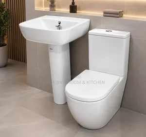 Modern One-Piece Toilet With Pedestal Wash Hand Basin Set