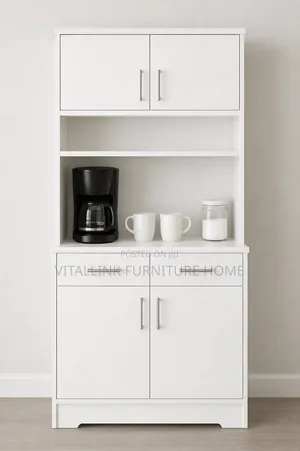White Modern Coffee Bar, Storage Cabinet With Hutch Drawers