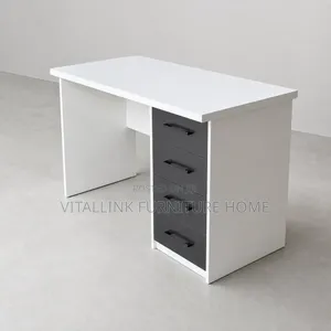 Modern White Office Desk With 4-Drawer Storage Cabinet