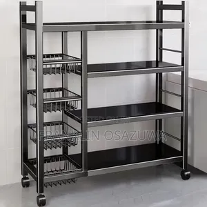 4-Tier Kitchen Storage Rack With Side Baskets Wheels