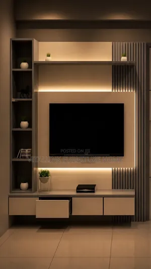 Modern Grey White TV Wall Console With Fluted Panels LEDs