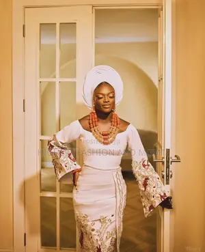 Crimson Peplum Gown and Crimson Embroidered Agbada