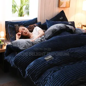 Luxury Navy Blue Rabbit Fur Duvet Set -6/7 7/7